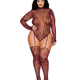 Floral Net Seamless LS Teddy w. Attached Stockings