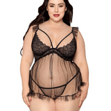 Scalloped Lace Dot Mesh Flayaway Babydoll