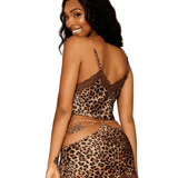 Leopard Stretch Satin Cami & Skirt Set