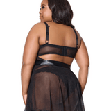 Sheer Mesh Apron Babydoll w. Satin Ribbon Belt