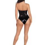 Sequin Boned Teddy w. Detachable Clear Straps