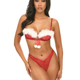 April Underwire Dot Mesh Bra & Thong Set w. Marabou Trim