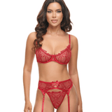 Mariah Bow Embroidery Bra, Garterbelt & G-String Set