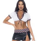 Plaid Collared Tie Top & Wet Look School Girl Set