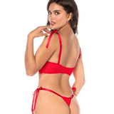 Eyelash Lace Bra & Thong w. Ribbon Ties