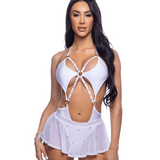 Mesh Rhinestone Flutter Skirt