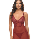 Avery Faux Lace Up Lace Top Babydoll