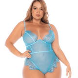 Mesh & Eyelash Lace Underwire Flounce Teddy