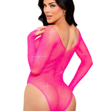 Rhinestone Long Sleeve Snap Crotch Teddy