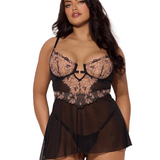 Nova Blacklight Reactive Floral Embroidered Babydoll & G-String Set