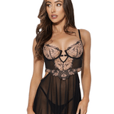 Nova Blacklight Reactive Floral Embroidered Babydoll & G-String Set
