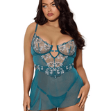 Nova Blacklight Reactive Floral Embroidered Babydoll & G-String Set