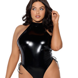 Trinity Patent High Collar Lace Up Side Thong Back Teddy