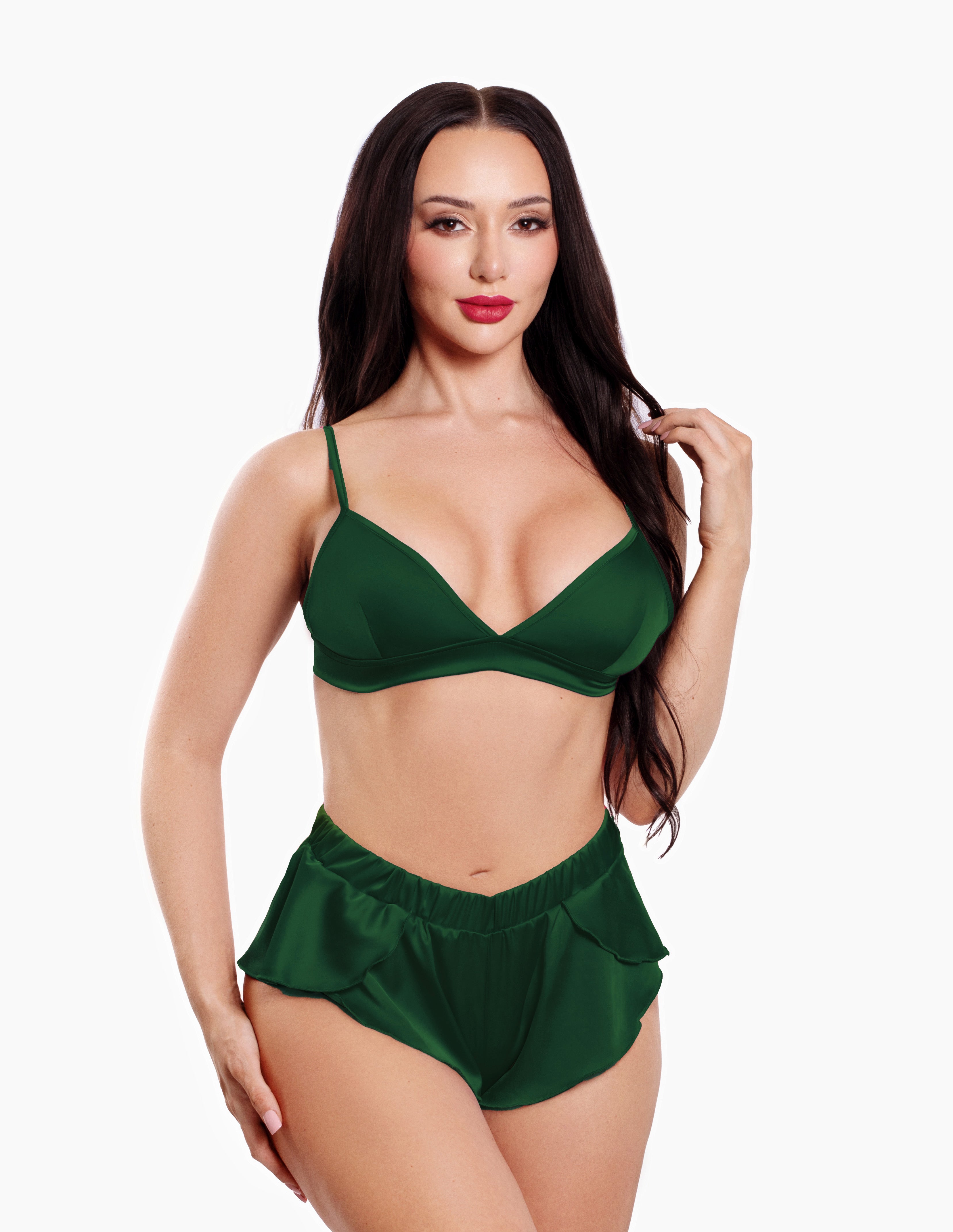 Stretch Satin Bralette & Flutter Short Set