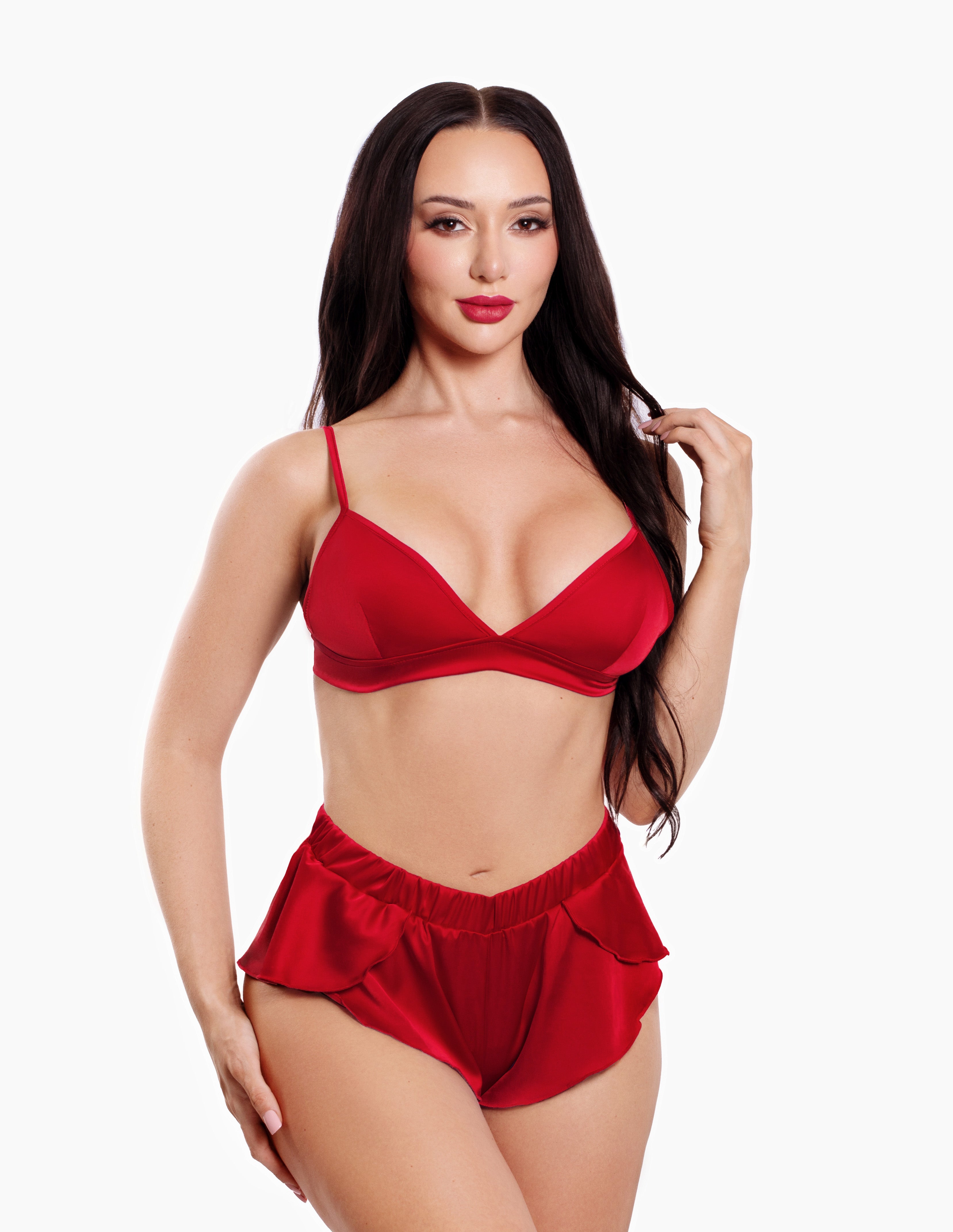 Stretch Satin Bralette & Flutter Short Set