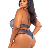 Vinyl & Lace Plunge Thong Back Teddy