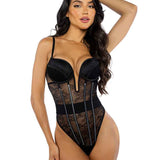 Underwire Lace Plunge Teddy w. Boning