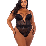 Underwire Lace Plunge Teddy w. Boning