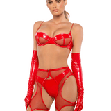 Midnight Minx Bra, Thong & Garter Chaps Set