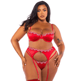 Roma Peppermint Kiss Satin Bra, G-String & Garterbelt Set