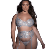 Garden of Eden Bra Metallic Embroidered Thong & Garterbelt Set