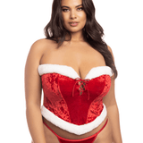 Boned Velvet Bustier with Fur Trim, Matching G-String Set