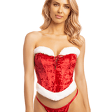 Boned Velvet Bustier with Fur Trim, Matching G-String Set